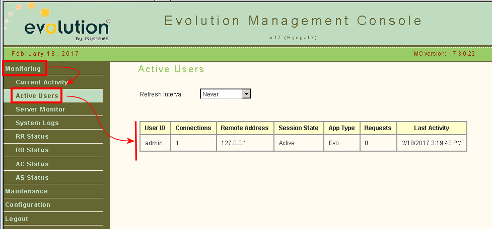 Checking users in the EMC