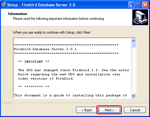 Setup Information dialog