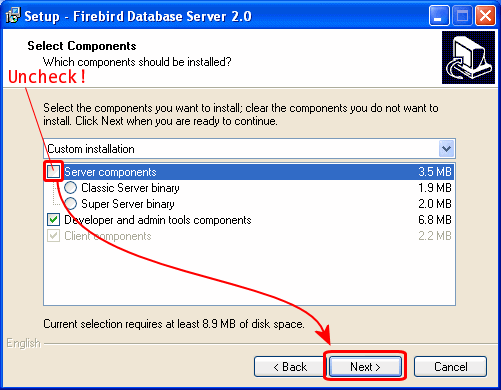 Select Components dialog