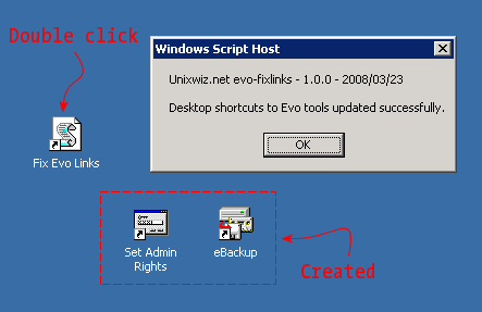 Desktop showing the shortcuts created