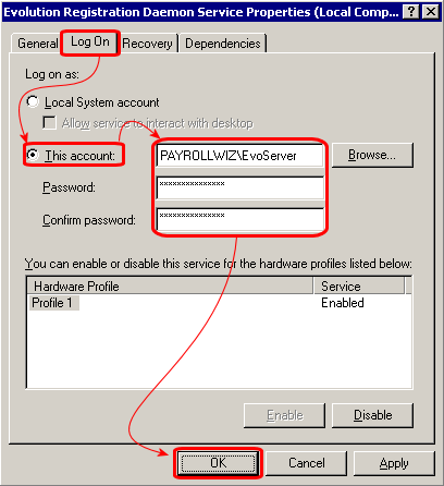 Service LogOn Tag