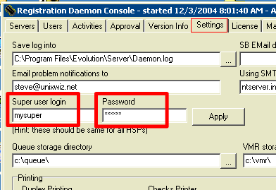 [Registration daemon password]