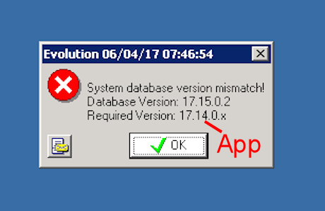 System DB version mismatch