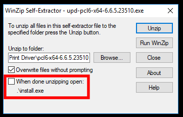 Showing unchecked option in the self-extractor