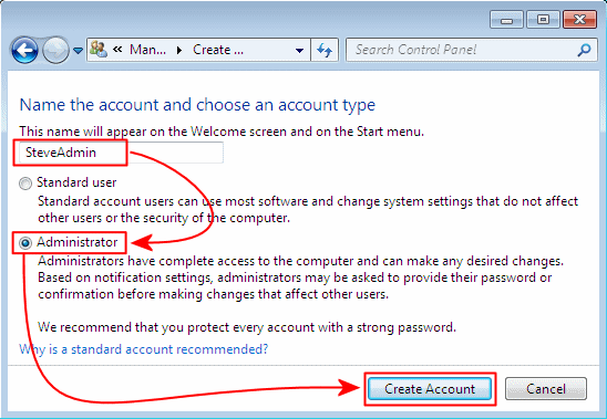 change user account windows 7